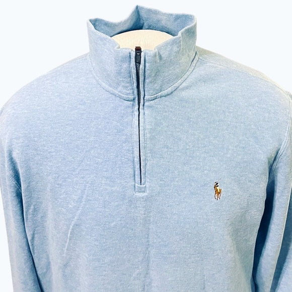 POLO Ralph Lauren Men’s Stand Collar Sweatshirt size L Blue 100% Cotton 1/4 Zip - Picture 8 of 14